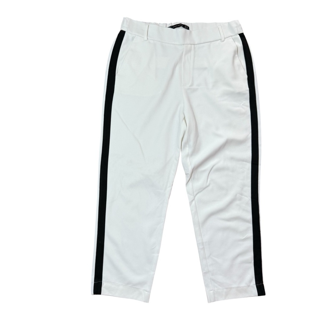 Zara Trafaluc  Collection Women White Cropped Pants Black Side Stripe XS